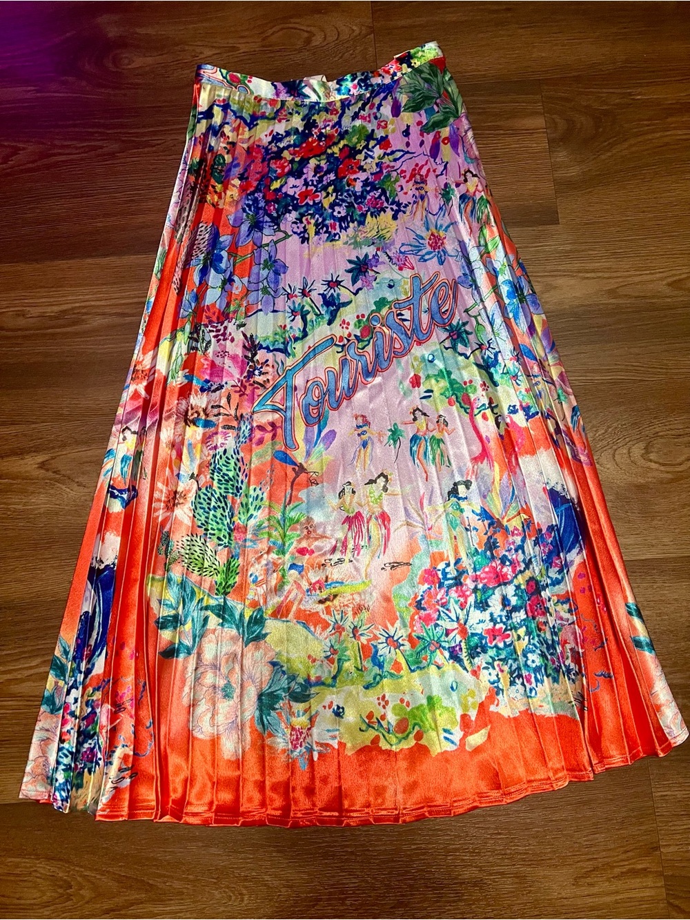 Nw/oT H&M special edition Multicolor Pleated Tropic Midi Skirt w/Orange Accents